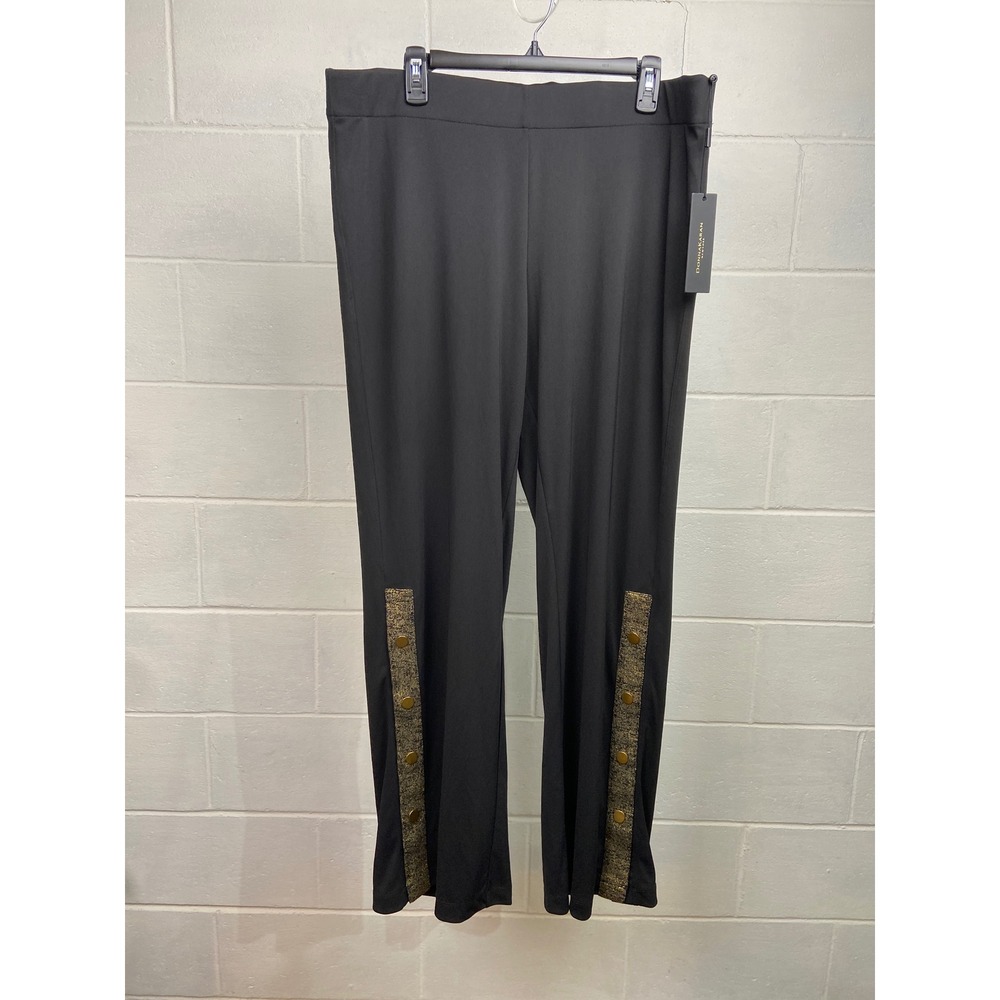 NWT Donna Karan Winter Textures Pull on‎ Pants Gold Button Detail Black XL